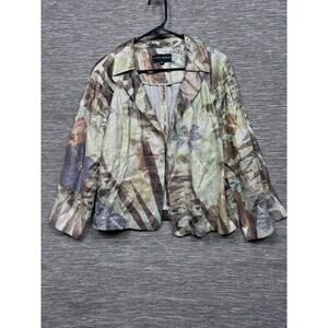 Randy Kemper Blazer Jacket Womens 10 Multicolor Linen Floral Open Lightweight